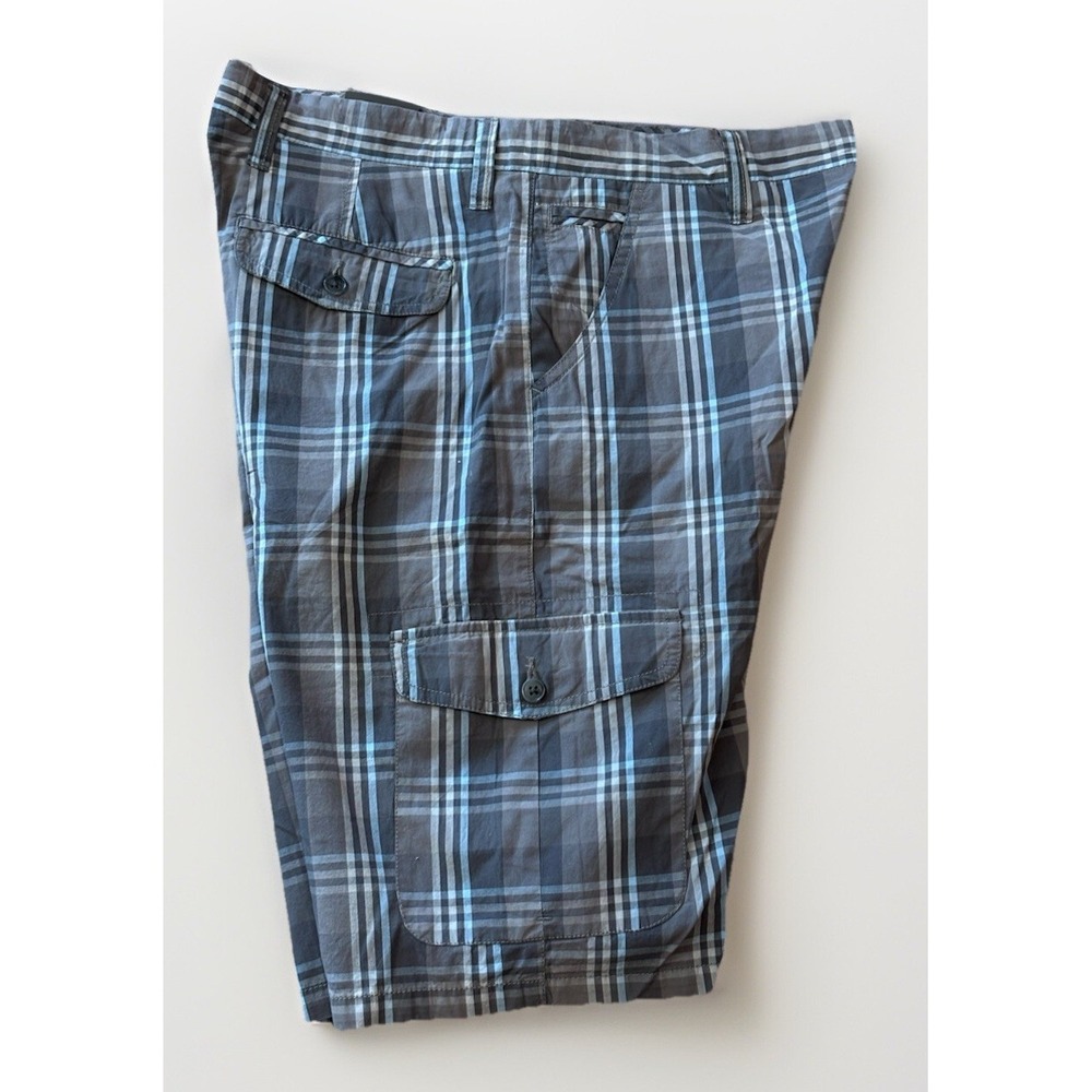 Age of Wisdom Mens Size 34 Grey Blue‎ Plaid Cotton Cargo Shorts Preppy NWT - Picture 3 of 8